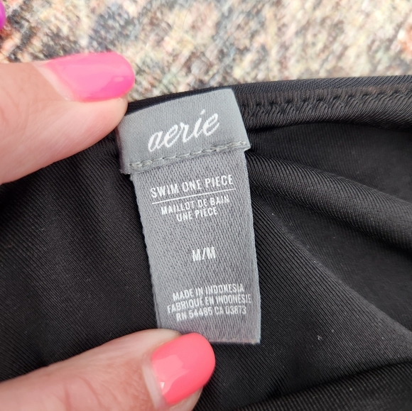 Aerie One Piece Black Swim Suit Size Medium Low Cut Back High Cut Legs Cheeky - Picture 2 of 4